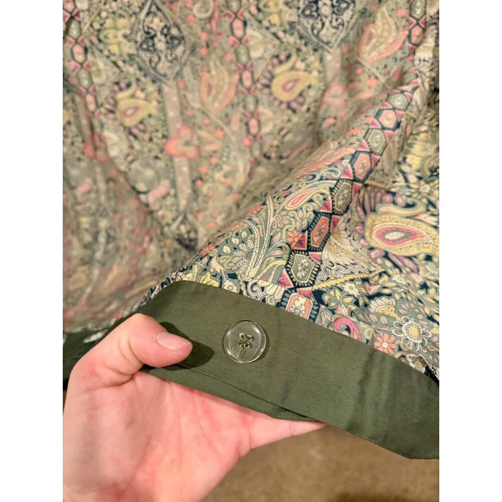 Pottery Barn Jane Paisley King Duvet Cover Sage Green Floral Cotton‎ Percale